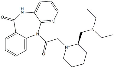 5,11-Dihydro-11-[[(2R)-2-[(diethylamino)methyl]-1-piperidinyl]acetyl]-6H-pyrido[2,3-b][1,4]benzodiazepin-6-one 구조식 이미지