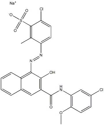 2-Chloro-6-methyl-5-[[3-[[(3-chloro-6-methoxyphenyl)amino]carbonyl]-2-hydroxy-1-naphtyl]azo]benzenesulfonic acid sodium salt Structure