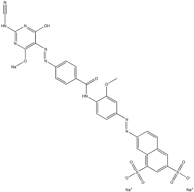 7-[4-[4-(2-Cyanoamino-4-hydroxy-6-sodiooxypyrimidin-5-ylazo)benzoylamino]-3-methoxyphenylazo]naphthalene-1,3-disulfonic acid disodium salt Structure