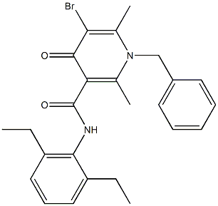 N-(2,6-Diethylphenyl)-1,4-dihydro-2,6-dimethyl-5-bromo-4-oxo-1-benzyl-3-pyridinecarboxamide 구조식 이미지