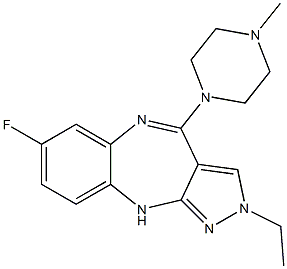 2-Ethyl-4-(4-methylpiperazin-1-yl)-7-fluoro-2,10-dihydropyrazolo[3,4-b][1,5]benzodiazepine 구조식 이미지