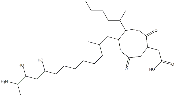 2-(12-Amino-9,11-dihydroxy-2-methyltridecyl)-3-(1-methylpentyl)-5,8-dioxo-1,4-dioxocane-6-acetic acid Structure