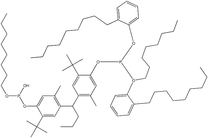 [Butylidenebis(2-tert-butyl-5-methyl-4,1-phenyleneoxy)]bis(phosphonous acid)O,O'-dioctyl O,O'-bis(2-nonylphenyl) ester Structure