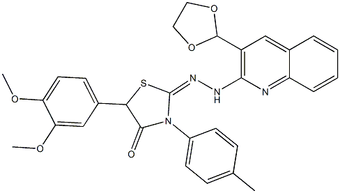 2-[2-[3-(1,3-Dioxolane-2-yl)quinoline-2-yl]hydrazono]-3-(4-methylphenyl)-5-(3,4-dimethoxyphenyl)thiazolidine-4-one Structure