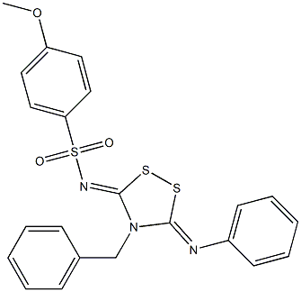 3-Phenylimino-4-benzyl-5-(4-methoxyphenyl)sulfonylimino-1,2,4-dithiazolidine 구조식 이미지
