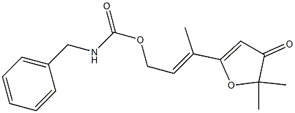 N-Benzylcarbamic acid [(E)-3-[(4,5-dihydro-5,5-dimethyl-4-oxofuran)-2-yl]-2-butenyl] ester 구조식 이미지