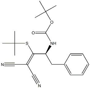 [(S)-3-Phenyl-2-[(tert-butoxycarbonyl)amino]-1-(tert-butylthio)propylidene]malononitrile 구조식 이미지