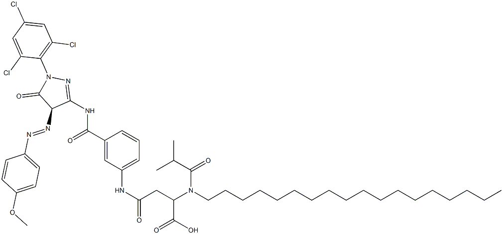 (R)-3-[[[3-[[[[4,5-Dihydro-4-[(4-methoxyphenyl)azo]-5-oxo-1-(2,4,6-trichlorophenyl)-1H-pyrazol]-3-yl]amino]carbonyl]phenyl]amino]carbonyl]-2-[(octadecyl)(2-methyl-1-oxopropyl)amino]propanoic acid 구조식 이미지