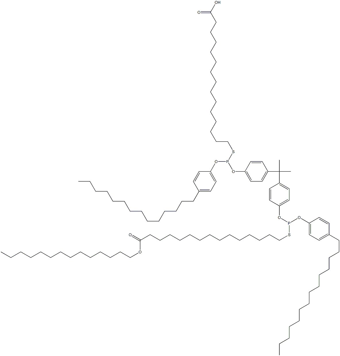 15,15'-[[Isopropylidenebis(4,1-phenyleneoxy)]bis[[(4-tetradecylphenyl)oxy]phosphinediylthio]]bis(pentadecanoic acid tetradecyl) ester Structure