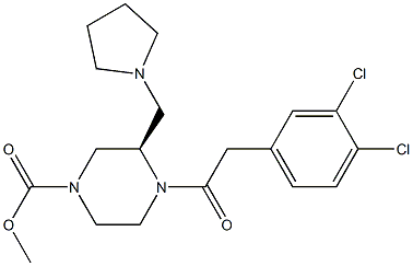 (3R)-4-[(3,4-Dichlorophenyl)acetyl]-3-(pyrrolidin-1-ylmethyl)piperazine-1-carboxylic acid methyl ester 구조식 이미지