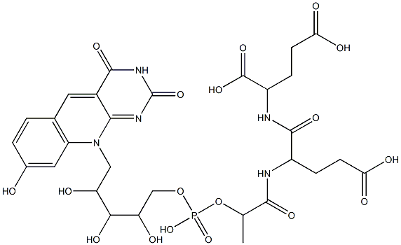 2-[[2-[[2-[[5-[(2,3,4,10-Tetrahydro-8-hydroxy-2,4-dioxopyrimido[4,5-b]quinolin)-10-yl]-2,3,4-trihydroxypentyl]phosphonooxy]propionyl]amino]-5-oxo-5-hydroxypentanoyl]amino]pentanedioic acid 구조식 이미지