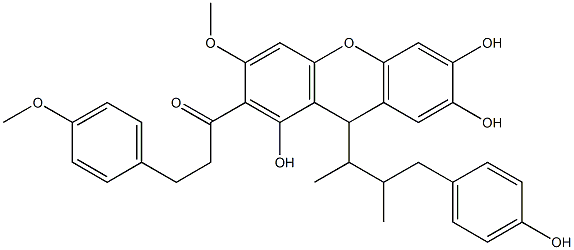 3-(4-Methoxyphenyl)-1-[1,6,7-trihydroxy-3-methoxy-9-[1,2-dimethyl-3-(4-hydroxyphenyl)propyl]-9H-xanthen-2-yl]-1-propanone 구조식 이미지