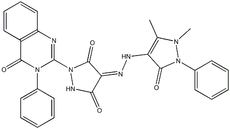 3-(Phenyl)-2-[3,5-dioxo-4-[[(1,5-dimethyl-2,3-dihydro-2-phenyl-3-oxo-1H-pyrazol)-4-yl]aminoimino]pyrazolidin-1-yl]quinazolin-4(3H)-one Structure