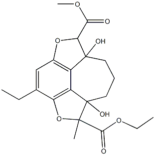 1,6-Dimethyl-6a,9a-dihydroxy-6,6a,7,8,9,9a-hexahydro-2,5-dioxa-1H-cyclohept[jkl]-as-indacene-1,6-dicarboxylic acid diethyl ester 구조식 이미지