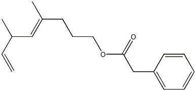 Phenylacetic acid 4,6-dimethyl-4,7-octadienyl ester Structure