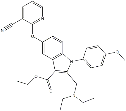 1-(4-Methoxyphenyl)-2-[(diethylamino)methyl]-5-[3-cyanopyridin-2-yloxy]-1H-indole-3-carboxylic acid ethyl ester 구조식 이미지