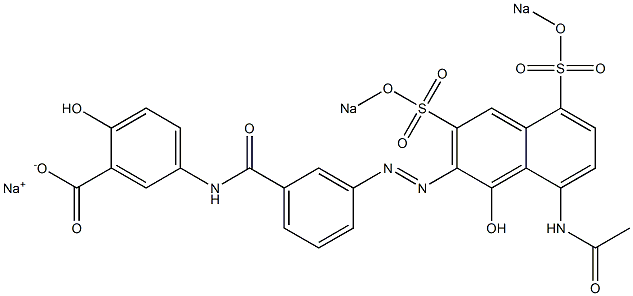 2-Hydroxy-5-[3-[[8-acetylamino-1-hydroxy-3,5-bis(sodiosulfo)-2-naphthalenyl]azo]benzoylamino]benzoic acid sodium salt 구조식 이미지