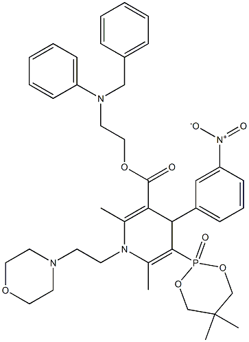 2,6-Dimethyl-5-(5,5-dimethyl-2-oxo-1,3,2-dioxaphosphorinan-2-yl)-1-(2-morpholinoethyl)-4-(3-nitrophenyl)-1,4-dihydro-3-pyridinecarboxylic acid 2-(benzylphenylamino)ethyl ester 구조식 이미지