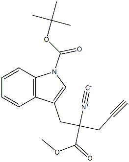 2-[(1-tert-Butyloxycarbonyl-1H-indol-3-yl)methyl]-2-isocyano-4-pentynoic acid methyl ester 구조식 이미지