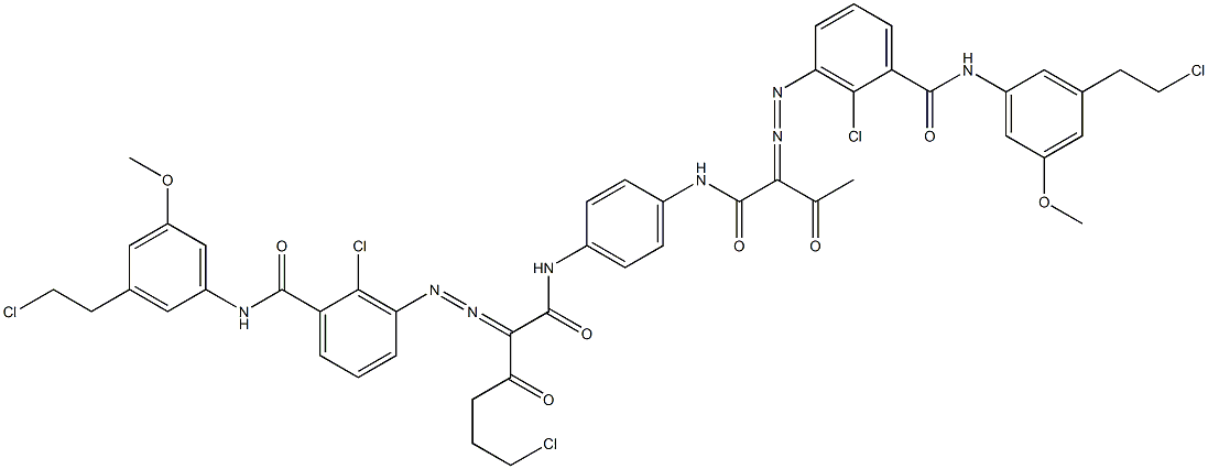3,3'-[2-(2-Chloroethyl)-1,4-phenylenebis[iminocarbonyl(acetylmethylene)azo]]bis[N-[3-(2-chloroethyl)-5-methoxyphenyl]-2-chlorobenzamide] 구조식 이미지