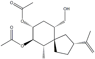 (2R,5S,6S,7R,8R,10S)-7,8-Di(acetyloxy)-6-methyl-2-(1-methylethenyl)spiro[4.5]decane-10-methanol 구조식 이미지