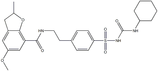 N-[[4-[2-[[[(5-Methoxy-2-methyl-2,3-dihydrobenzofuran)-7-yl]carbonyl]amino]ethyl]phenyl]sulfonyl]-N'-cyclohexylurea 구조식 이미지