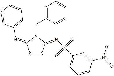 3-Phenylimino-4-benzyl-5-(3-nitrophenyl)sulfonylimino-1,2,4-dithiazolidine 구조식 이미지