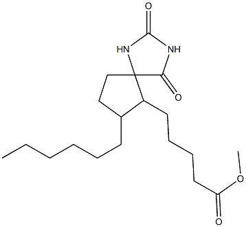 5-(2,4-Dioxo-7-hexyl-1,3-diazaspiro[4.4]nonan-6-yl)pentanoic acid methyl ester 구조식 이미지