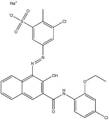 3-Chloro-2-methyl-5-[[3-[[(4-chloro-2-ethoxyphenyl)amino]carbonyl]-2-hydroxy-1-naphtyl]azo]benzenesulfonic acid sodium salt 구조식 이미지