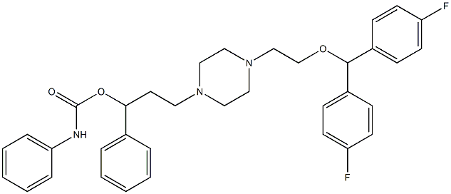 Phenylcarbamic acid 3-[4-[2-[bis(4-fluorophenyl)methoxy]ethyl]-1-piperazinyl]-1-phenylpropyl ester 구조식 이미지