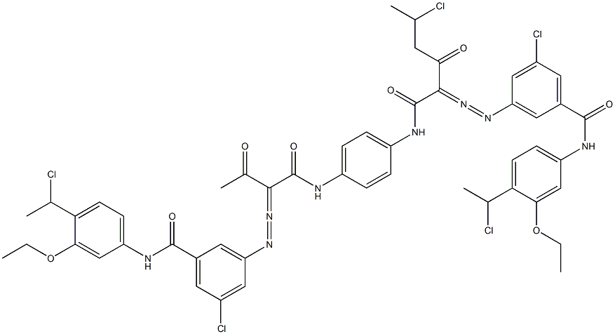 3,3'-[2-(1-Chloroethyl)-1,4-phenylenebis[iminocarbonyl(acetylmethylene)azo]]bis[N-[4-(1-chloroethyl)-3-ethoxyphenyl]-5-chlorobenzamide] Structure