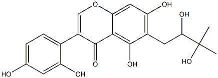 5,7-Dihydroxy-3-(2,4-dihydroxyphenyl)-6-(2,3-dihydroxy-3-methylbutyl)-4H-1-benzopyran-4-one 구조식 이미지