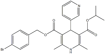 1,4-Dihydro-2,6-dimethyl-4-(3-pyridinyl)pyridine-3,5-dicarboxylic acid 3-(4-bromobenzyl)5-isopropyl ester 구조식 이미지