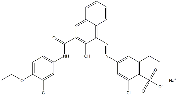 2-Chloro-6-ethyl-4-[[3-[[(3-chloro-4-ethoxyphenyl)amino]carbonyl]-2-hydroxy-1-naphtyl]azo]benzenesulfonic acid sodium salt Structure