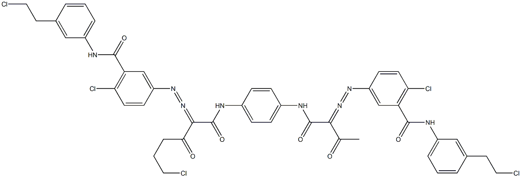 3,3'-[2-(2-Chloroethyl)-1,4-phenylenebis[iminocarbonyl(acetylmethylene)azo]]bis[N-[3-(2-chloroethyl)phenyl]-6-chlorobenzamide] 구조식 이미지