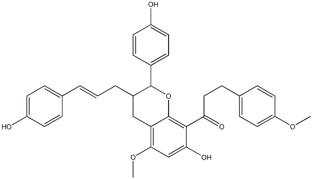 3-(4-Methoxyphenyl)-1-[[2-(4-hydroxyphenyl)-3-[3-(4-hydroxyphenyl)-2-propenyl]-7-hydroxy-5-methoxy-3,4-dihydro-2H-1-benzopyran]-8-yl]-1-propanone 구조식 이미지