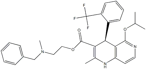 (4S)-1,4-Dihydro-5-isopropyloxy-2-methyl-4-[2-(trifluoromethyl)phenyl]-1,6-naphthyridine-3-carboxylic acid 2-(N-methyl-N-benzylamino)ethyl ester 구조식 이미지