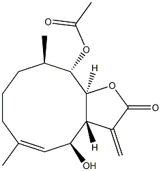 (3aR,4S,5E,10R,11S,11aS)-3a,4,7,8,9,10,11,11a-Octahydro-11-acetoxy-4-hydroxy-6,10-dimethyl-3-methylenecyclodeca[b]furan-2(3H)-one 구조식 이미지