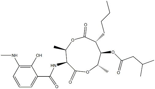 3-Methylbutanoic acid (3S,4R,7R,8R,9S)-3-[(3-methylamino-2-hydroxybenzoyl)amino]-4,9-dimethyl-2,6-dioxo-7-butyl-1,5-dioxonan-8-yl ester Structure