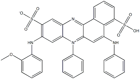 9-[(2-Methoxyphenyl)amino]-7-phenyl-5-(phenylamino)-4-sulfo-10-sulfonatobenzo[a]phenazin-7-ium 구조식 이미지