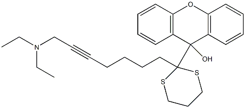 9-[2-(7-Diethylamino-5-heptynyl)-1,3-dithian-2-yl]-9H-xanthen-9-ol 구조식 이미지