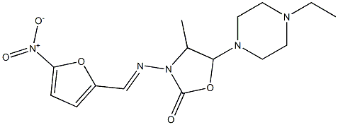 5-(4-Ethyl-1-piperazinyl)methyl-3-(5-nitrofurfurylidene)amino-2-oxazolidinone 구조식 이미지