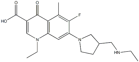 1-Ethyl-6-fluoro-5-methyl-1,4-dihydro-4-oxo-7-[3-(ethylaminomethyl)-1-pyrrolidinyl]quinoline-3-carboxylic acid 구조식 이미지