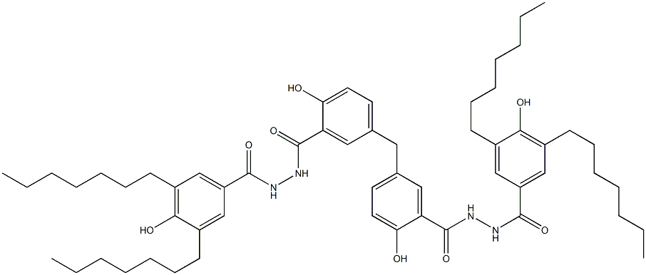 5,5'-Methylenebis[2-hydroxy-N'-(4-hydroxy-3,5-diheptylbenzoyl)benzenecarbohydrazide] Structure