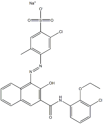 2-Chloro-5-methyl-4-[[3-[[(3-chloro-2-ethoxyphenyl)amino]carbonyl]-2-hydroxy-1-naphtyl]azo]benzenesulfonic acid sodium salt 구조식 이미지