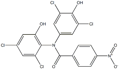 N-(2,4-Dichloro-6-hydroxyphenyl)-N-(4-hydroxy-3,5-dichlorophenyl)-4-nitrobenzamide 구조식 이미지