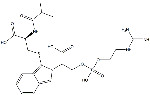 S-[2-[2-[[[2-[[Amino(imino)methyl]amino]ethoxy]phosphonyl]oxy]-1-carboxyethyl]-2H-isoindol-1-yl]-N-isobutyryl-L-cysteine 구조식 이미지