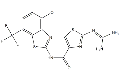 2-(Diaminomethyleneamino)-N-(4-methoxy-7-trifluoromethyl-2-benzothiazolyl)thiazole-4-carboxamide 구조식 이미지