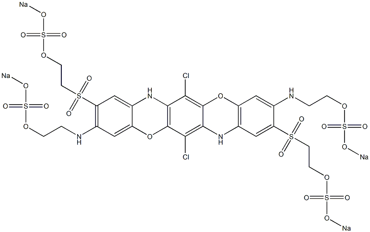 6,13-Dichloro-3,10-bis[2-(sodiooxysulfonyloxy)ethylamino]-2,9-bis[2-(sodiooxysulfonyloxy)ethylsulfonyl]-5,12-dioxa-7,14-diazapentacene 구조식 이미지