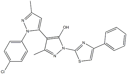 1-(4-Phenyl-2-thiazolyl)-1'-(4-chlorophenyl)-3,3'-dimethyl-5-hydroxy-4,5'-bi[1H-pyrazole] 구조식 이미지